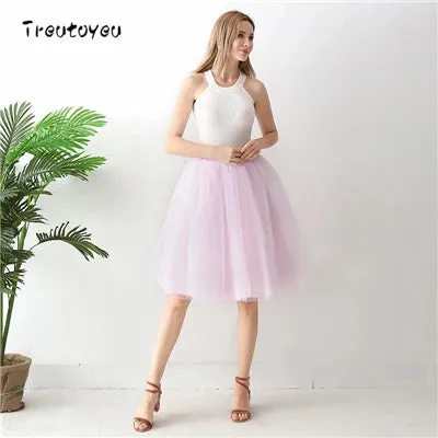 5 Layers 65cm Black Pleated Skirt Sexy Midi Tulle Skirt High Waist Full Lining Adult Tutu Korean Style Women Jupe Femme Faldas