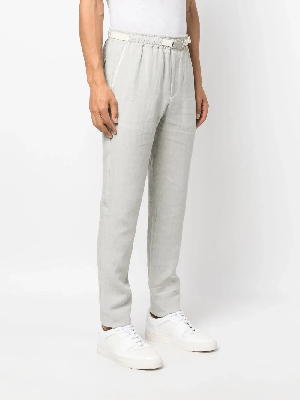 $795 ELEVENTY - Baby Blue LINEN Belted Ivory Tipped Casual Pants - 33W