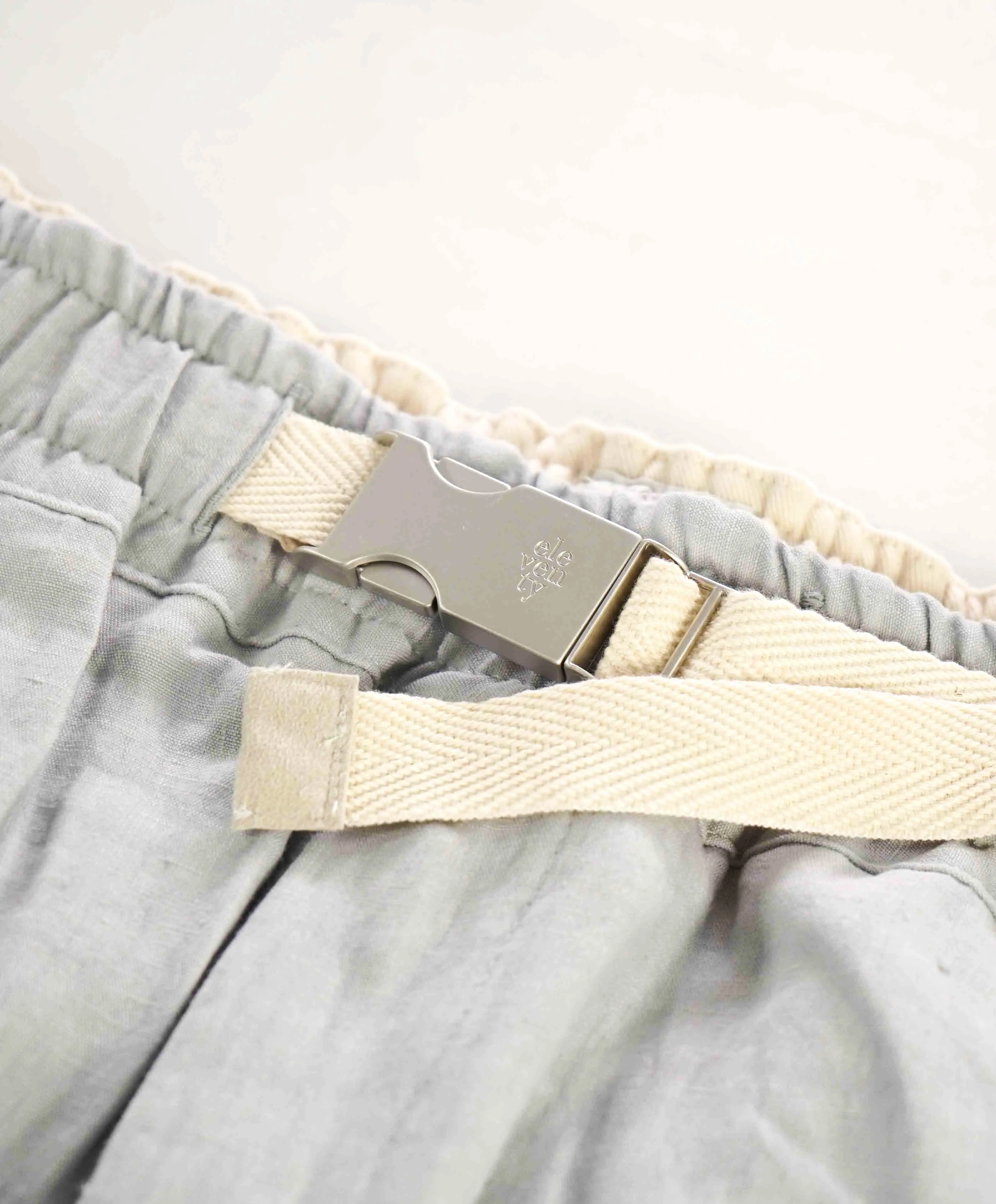 $795 ELEVENTY - Baby Blue LINEN Belted Ivory Tipped Casual Pants - 33W