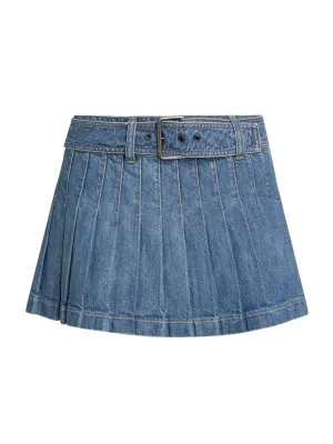 Alice   Olivia Mera Pleated Denim Belted Miniskirt
