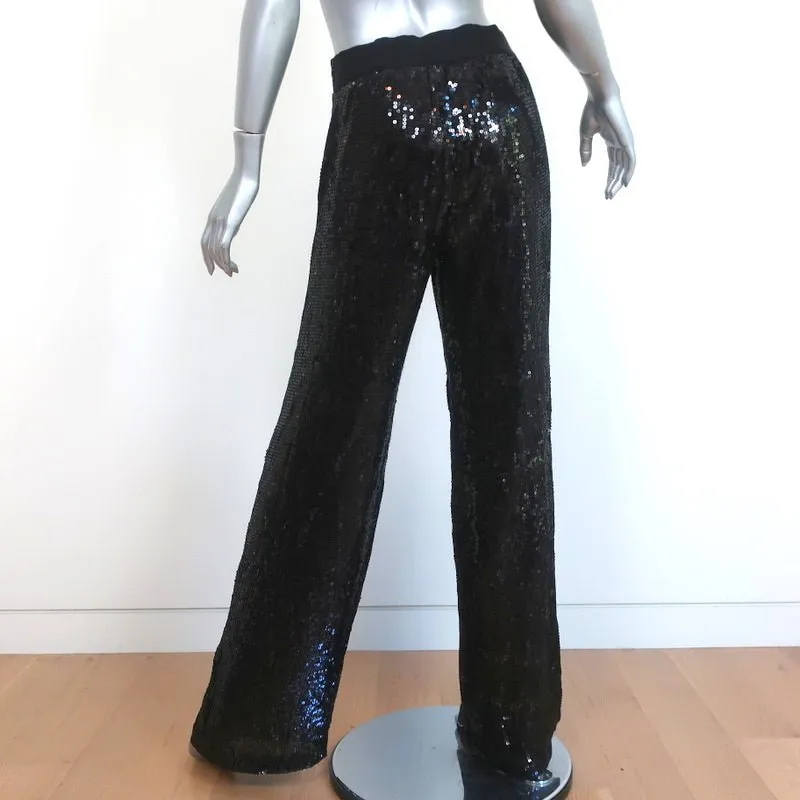 Alice   Olivia Racquel Sequin Wide Leg Pants Black Size 4