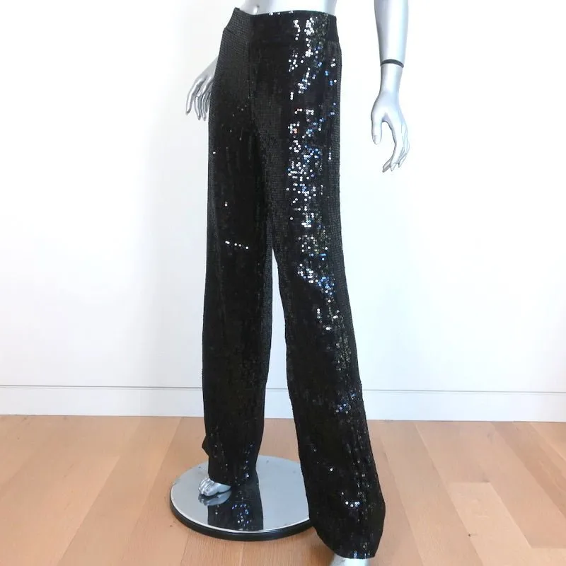 Alice   Olivia Racquel Sequin Wide Leg Pants Black Size 4