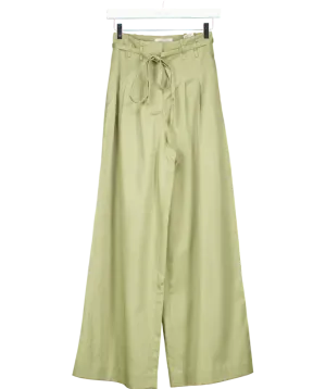 & Other Stories Green Linen Blend Wide Belted Trousers UK 4