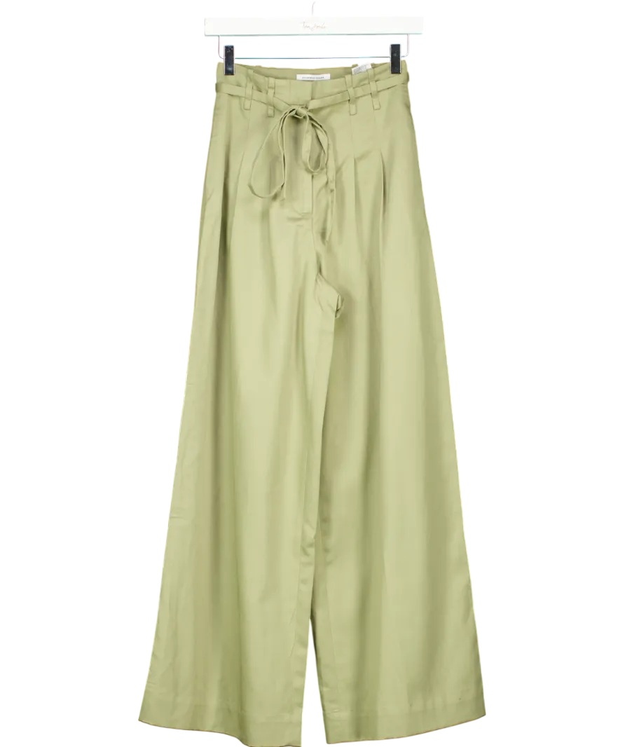 & Other Stories Green Linen Blend Wide Belted Trousers UK 4