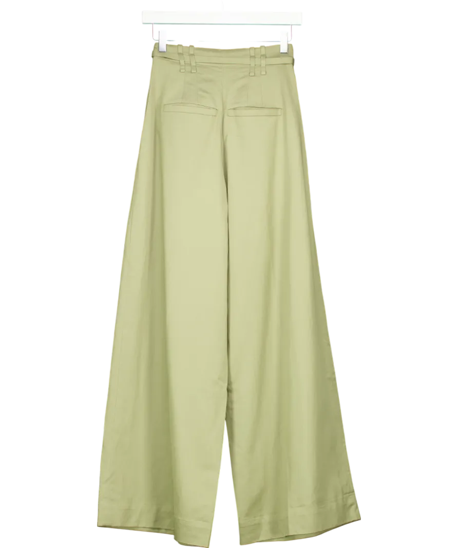 & Other Stories Green Linen Blend Wide Belted Trousers UK 4