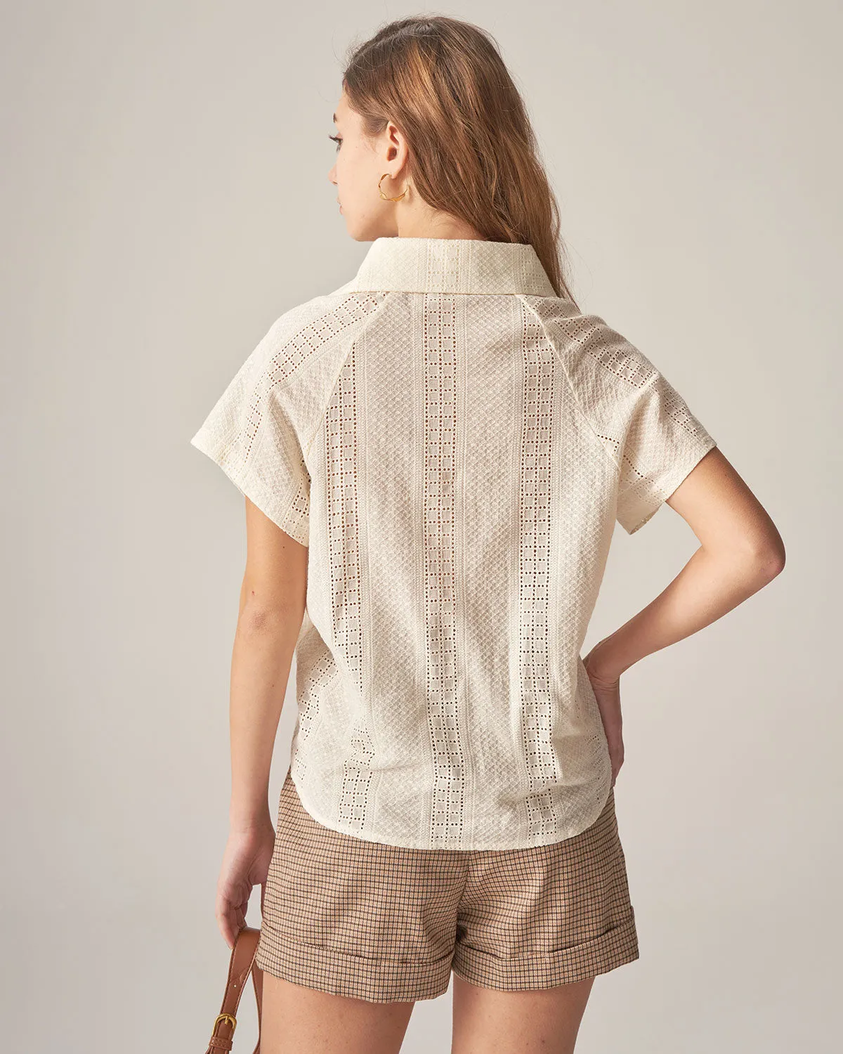 Apricot Cutout Short Sleeve Blouse