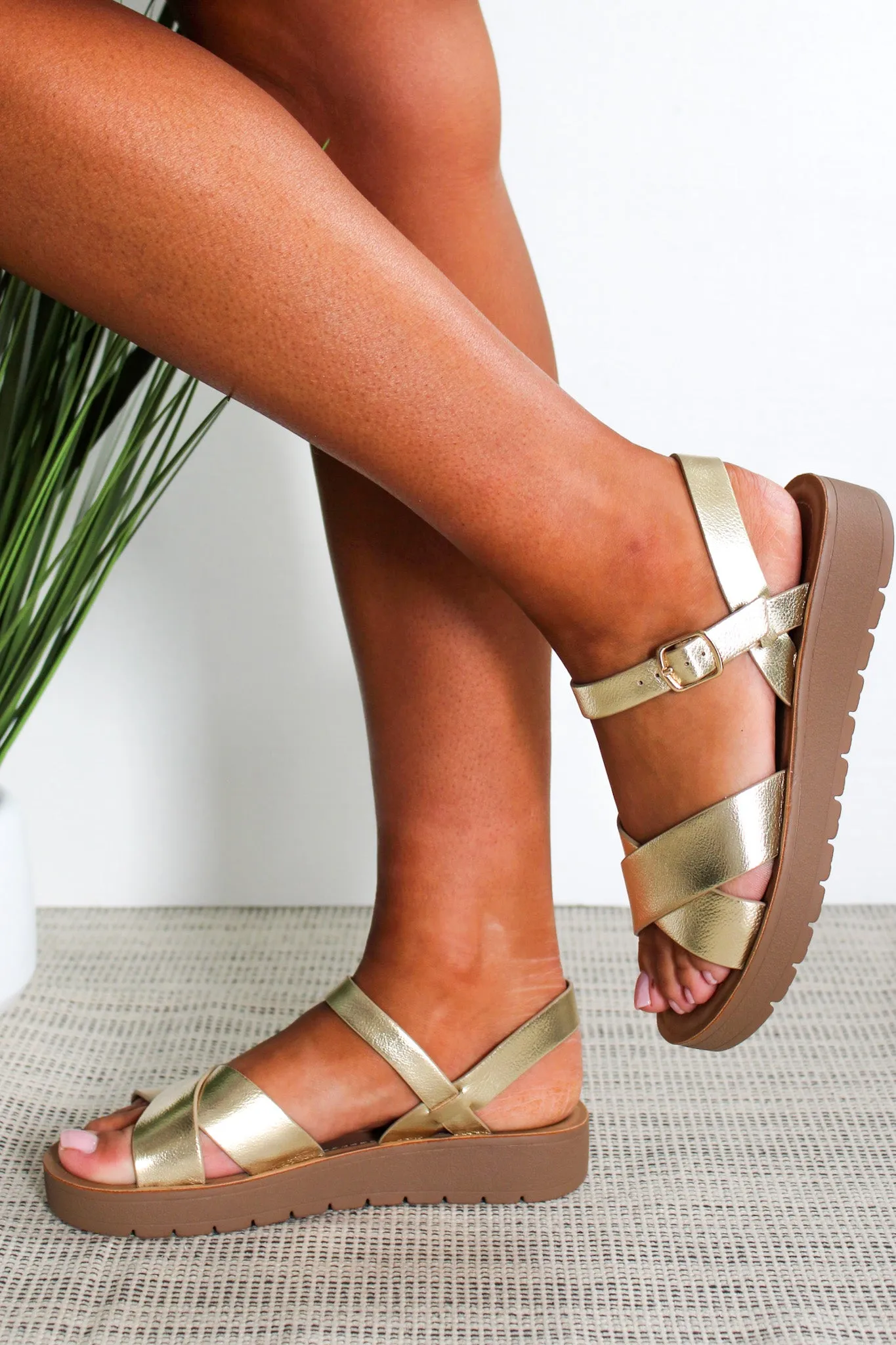 Athens Cross Strap Sandal • Gold