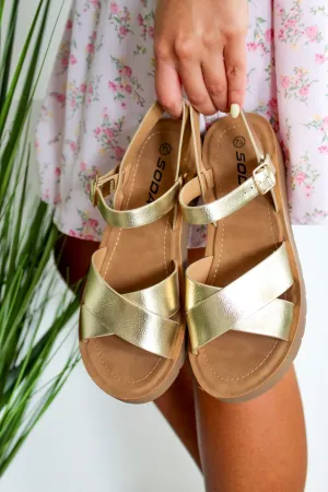 Athens Cross Strap Sandal • Gold