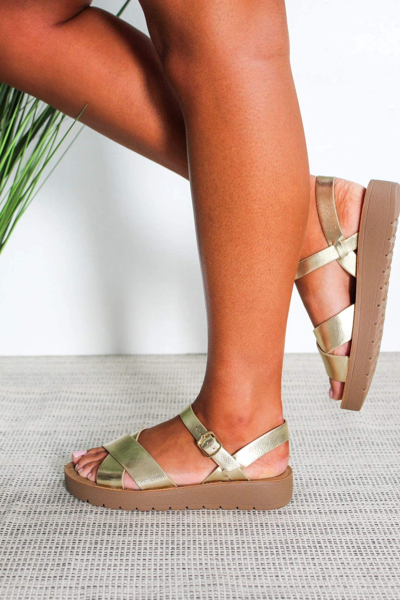Athens Cross Strap Sandal • Gold