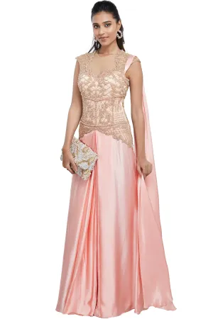 Baby Pink Pearl Embroidered Concept Sari
