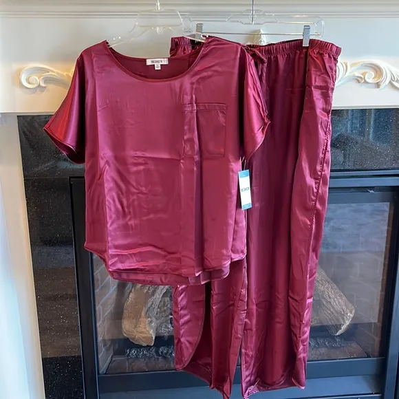 BB Dakota Pajamas Satin Silky Lounge Set Womens Elastic Wide Leg Pants Medium
