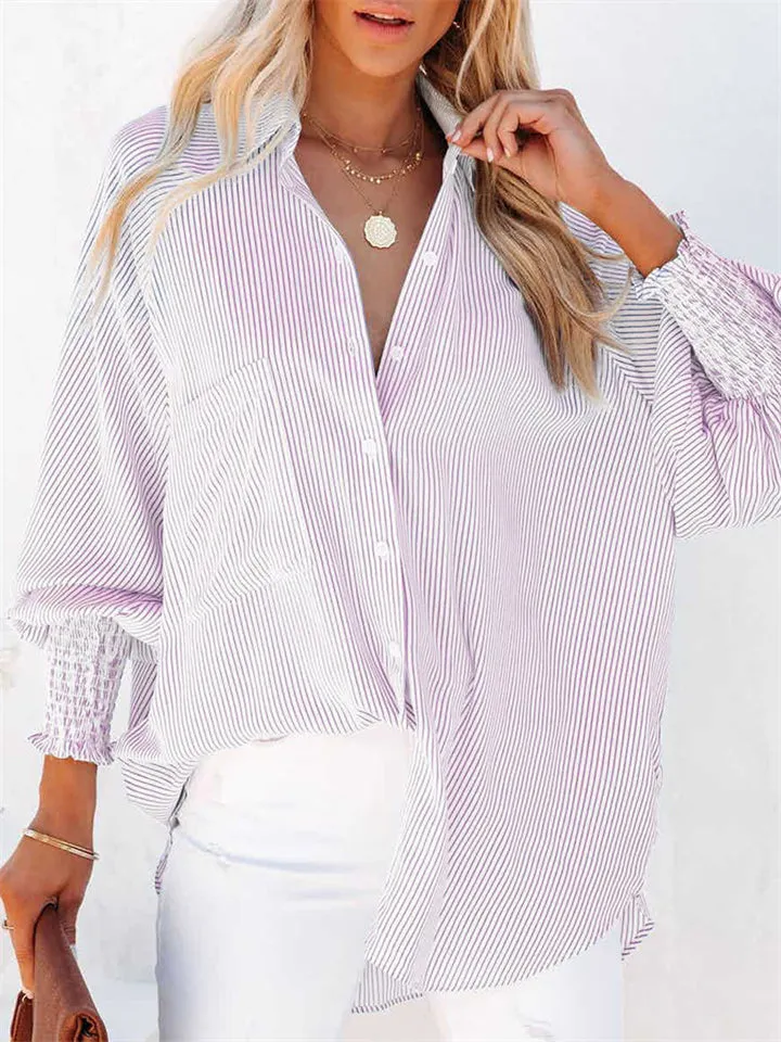 Beach Vacation Sunscreen Solid Striped Female Midi Blouse