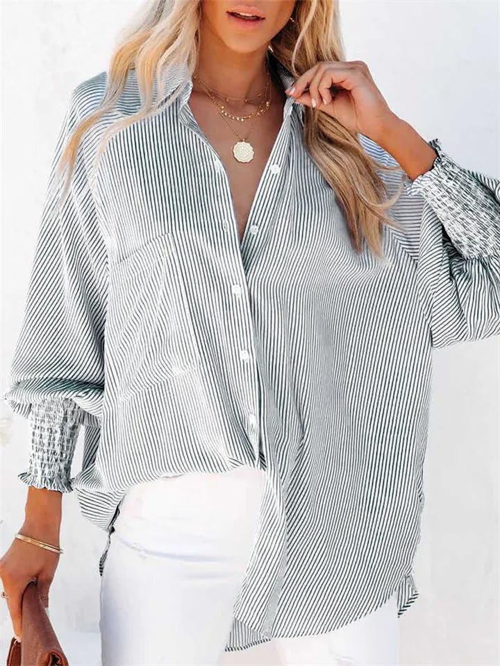 Beach Vacation Sunscreen Solid Striped Female Midi Blouse