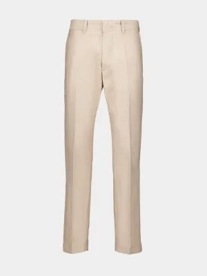 Beige Cotton Satin Chino Trousers
