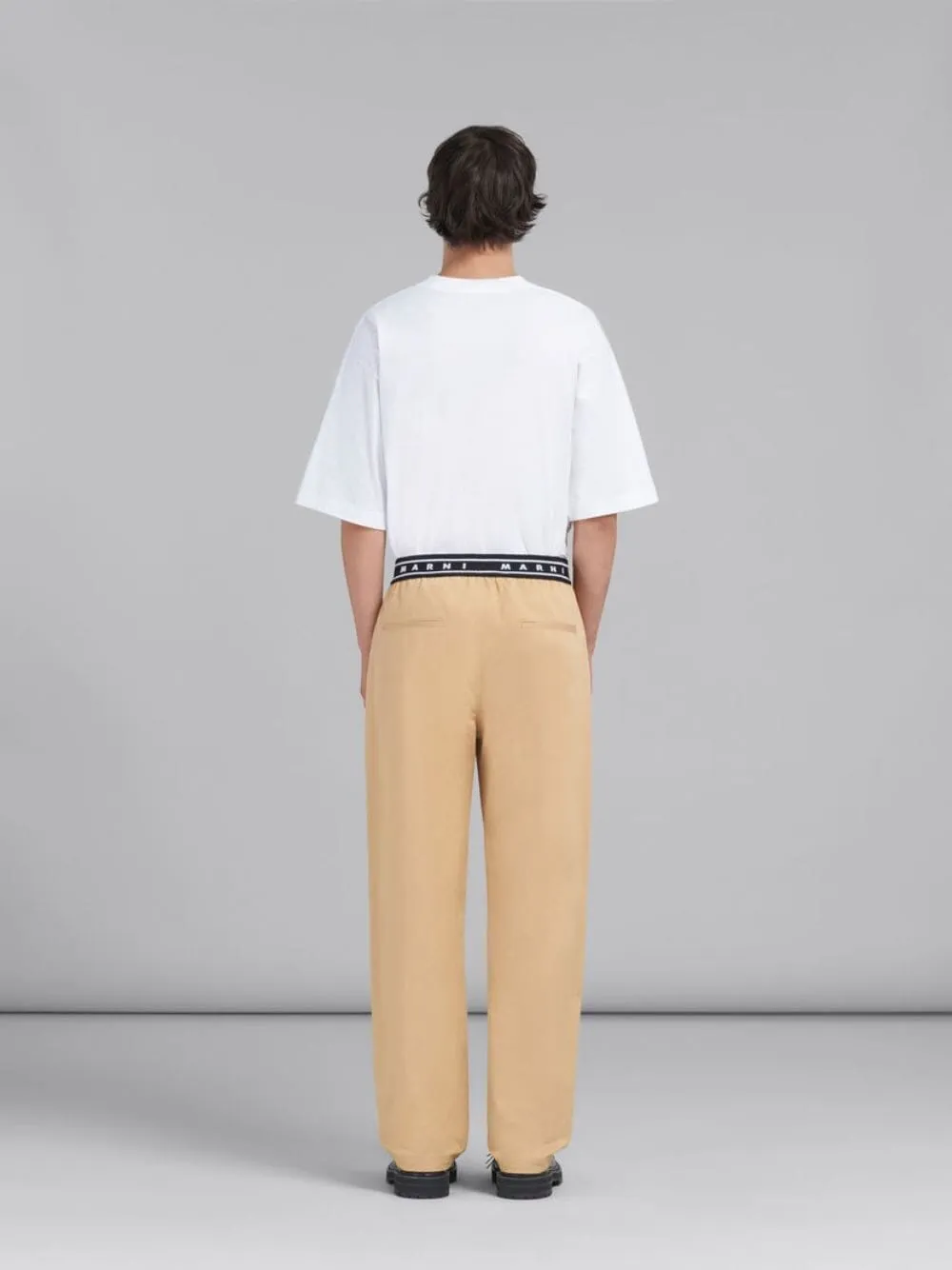 Beige Gabardine Logo Trousers