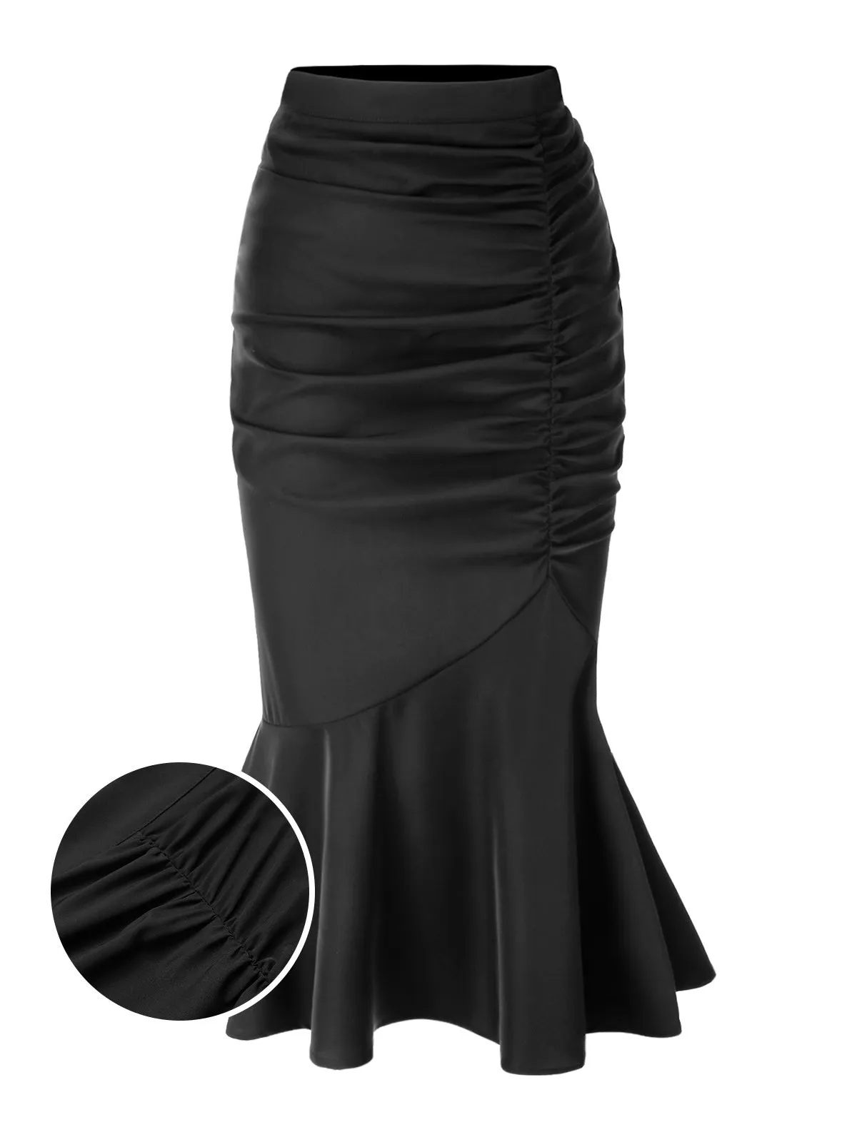 Black 1930s Asymmetric Pleated Fishtail Skirt