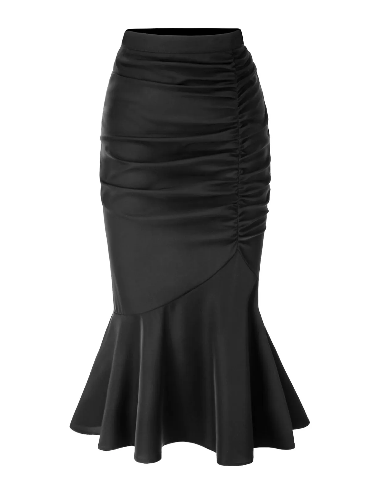 Black 1930s Asymmetric Pleated Fishtail Skirt
