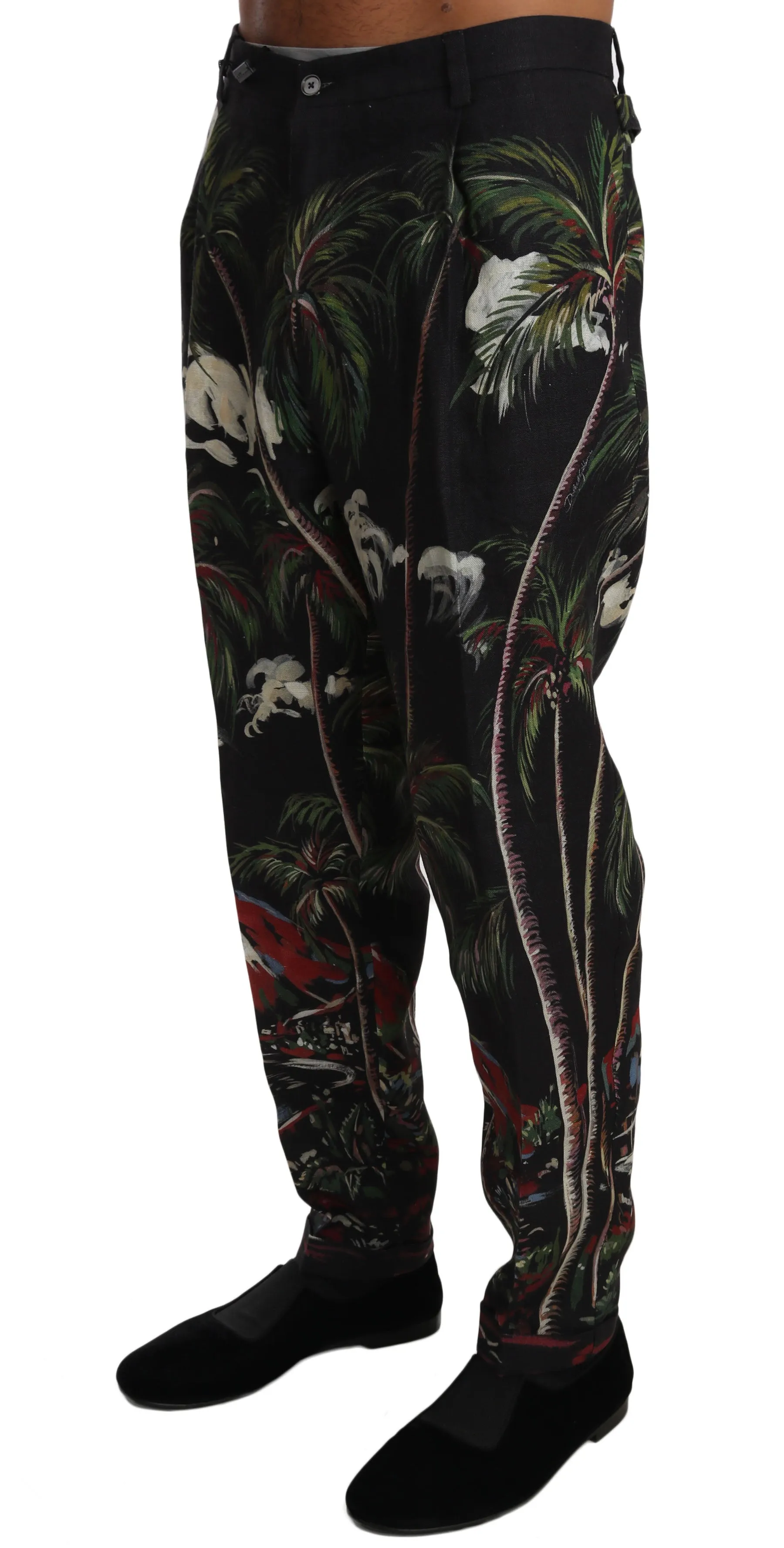 Black Linen Volcano Print Trousers Pants