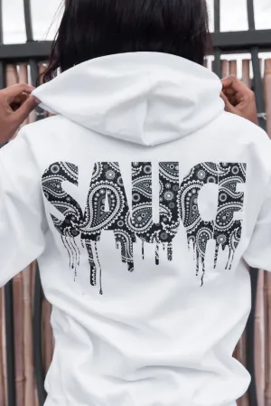 Black Paisley Bandana Sauce | White Zip Up Jacket