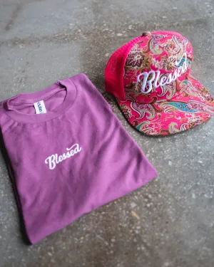 Blessed Adult Box T-Shirt & Pink Paisley Trucker Bundle