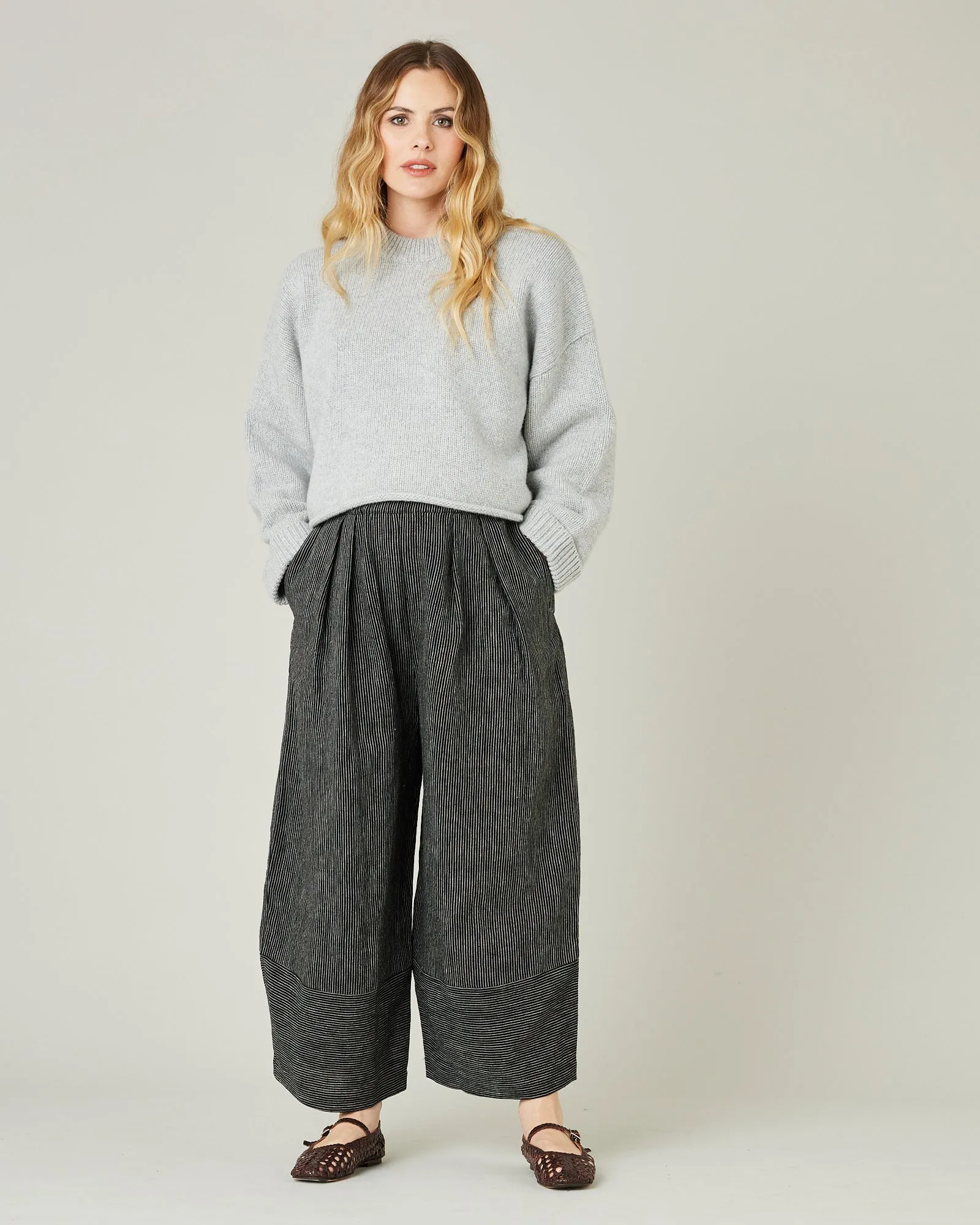 Bobbi Black & Ecru Pencil Stripe Linen Trousers