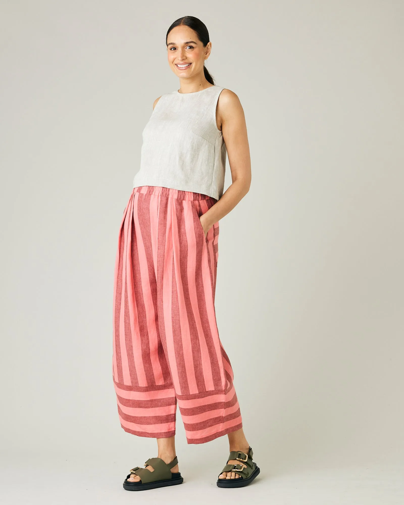 Bobbi Blush Stripe Linen Trousers