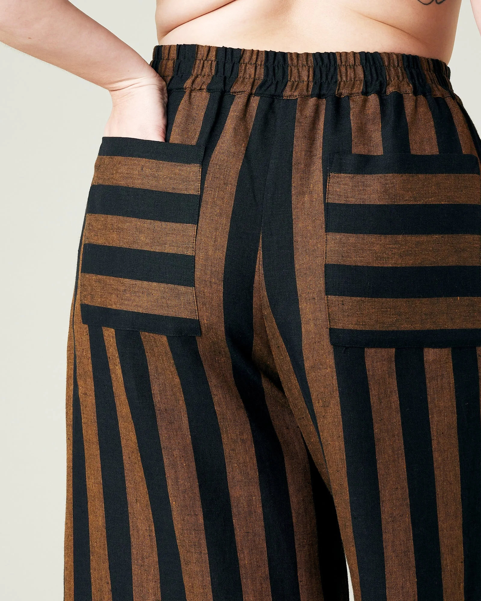 Bobbi Rust And Black Stripe Linen Trousers