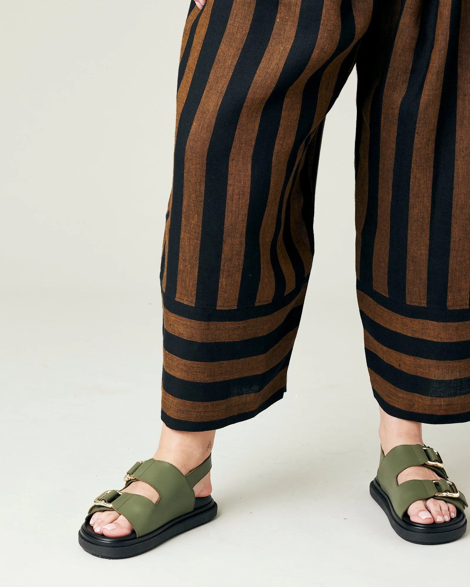 Bobbi Rust And Black Stripe Linen Trousers