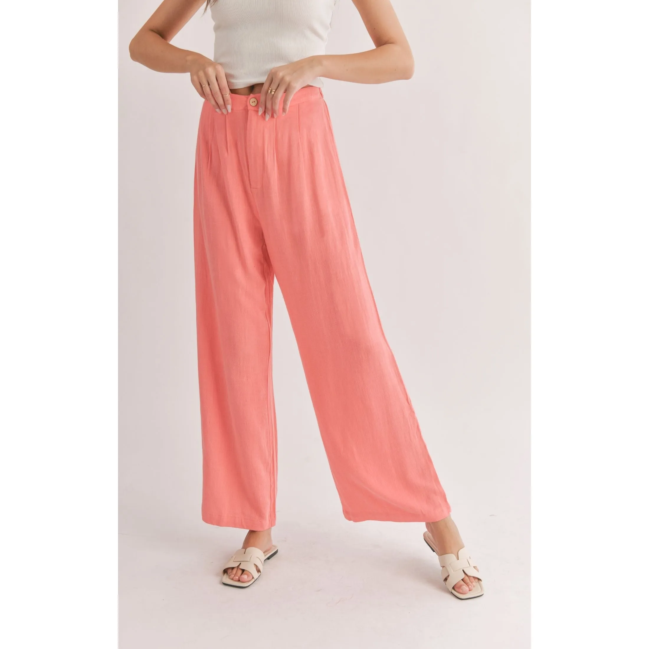 BOTANICAL LINEN BACK ELASTIC TROUSERS