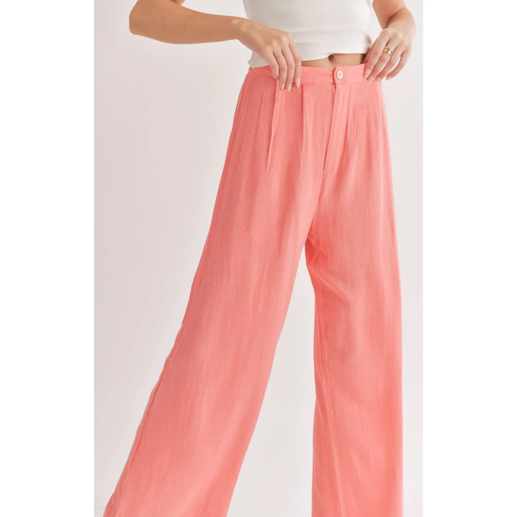 BOTANICAL LINEN BACK ELASTIC TROUSERS