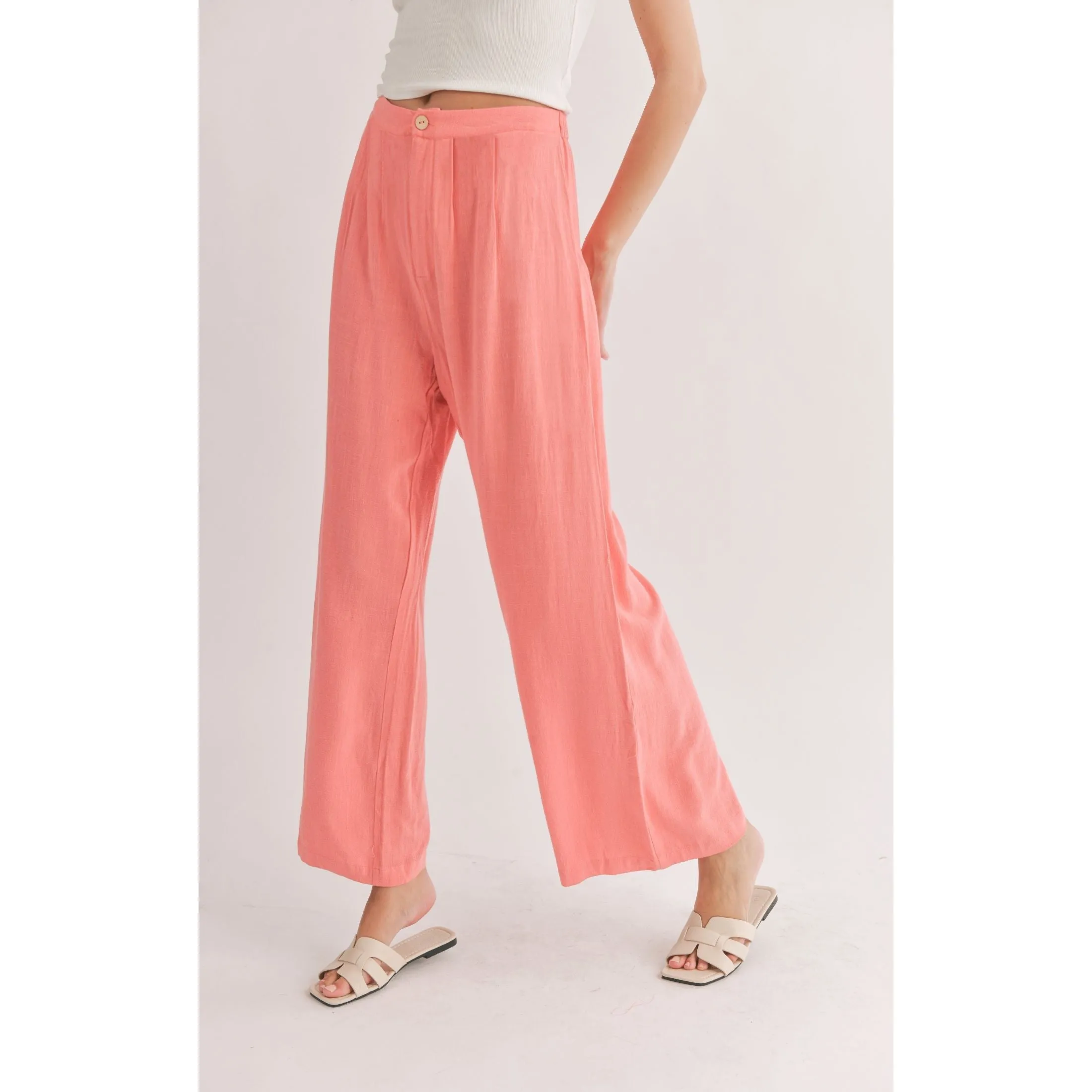 BOTANICAL LINEN BACK ELASTIC TROUSERS