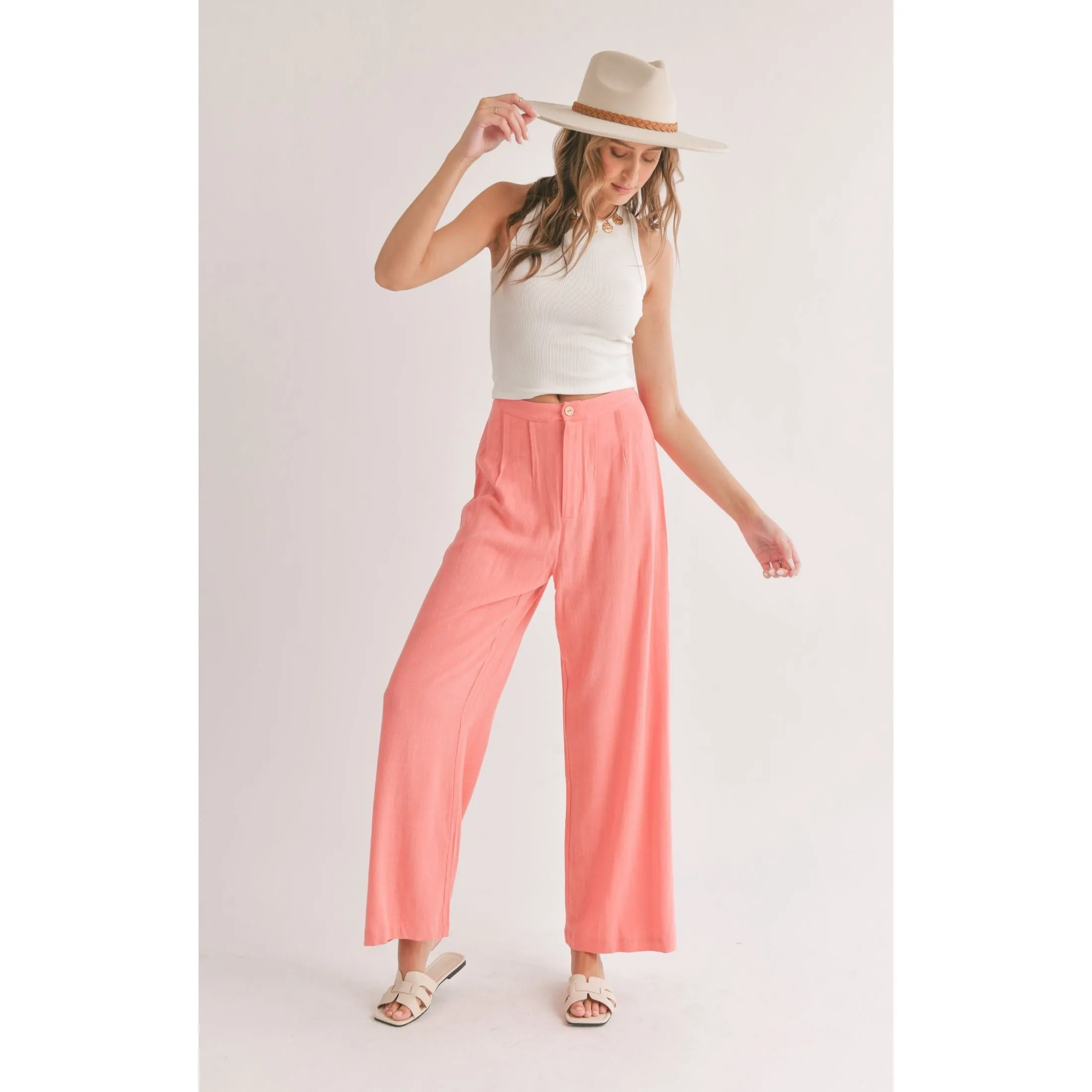 BOTANICAL LINEN BACK ELASTIC TROUSERS