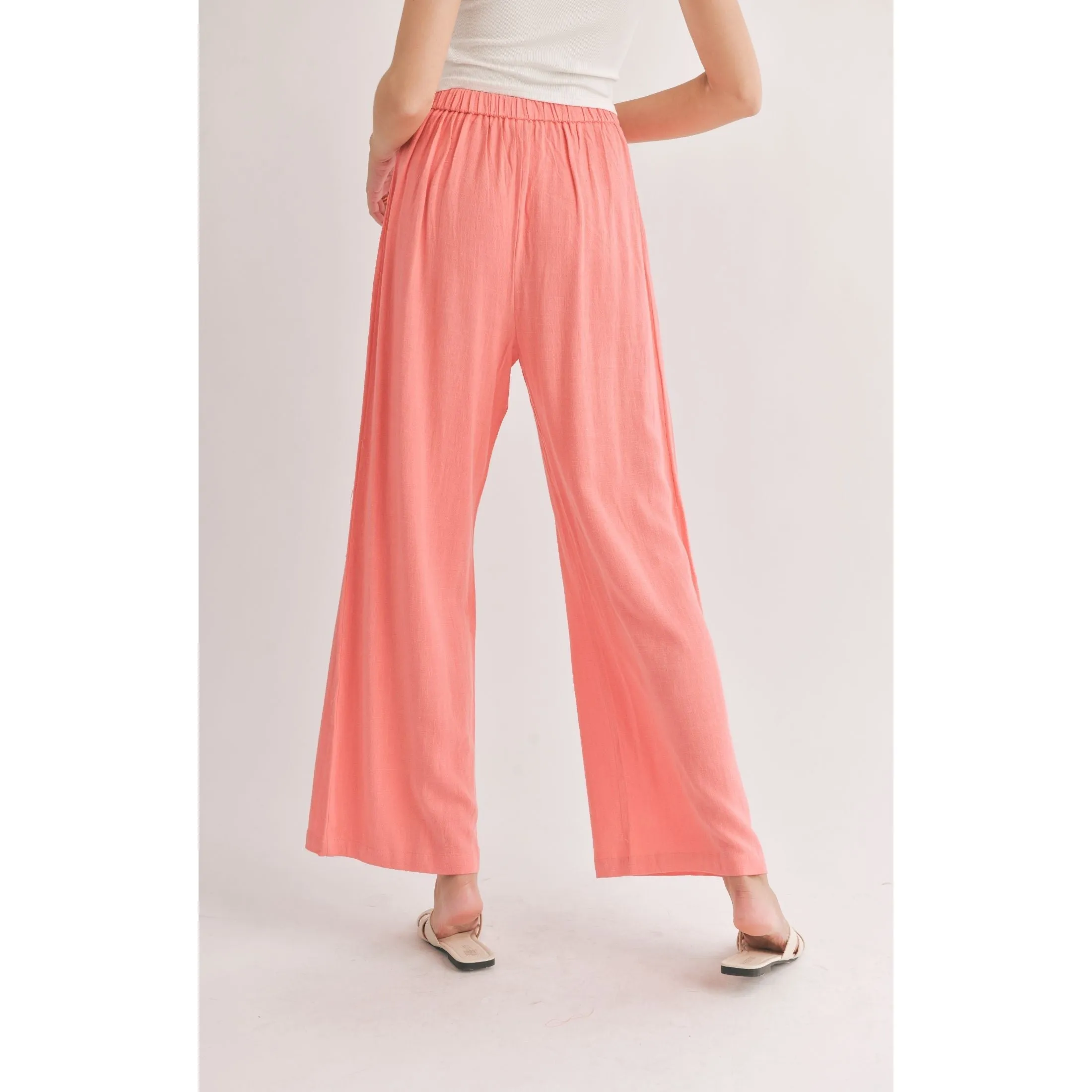 BOTANICAL LINEN BACK ELASTIC TROUSERS