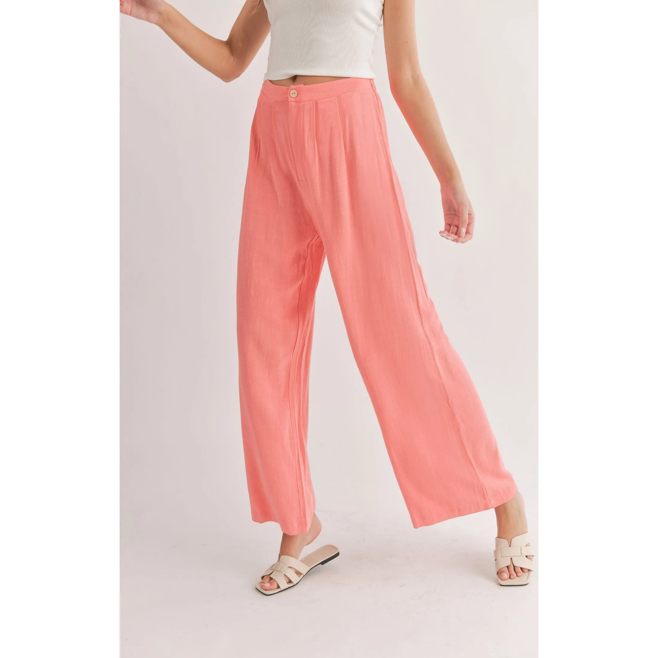 BOTANICAL LINEN BACK ELASTIC TROUSERS
