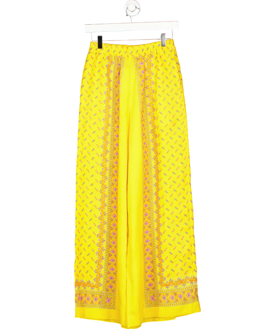 Boteh Yellow Darjeeling Wide Leg Trousers UK S