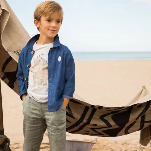 Boys & Girls Olive Green Pitt LinenTrousers With Braces