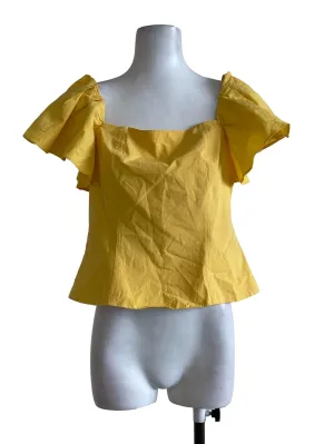 Bright Yellow Flutter Sleeve Crop Top LB
