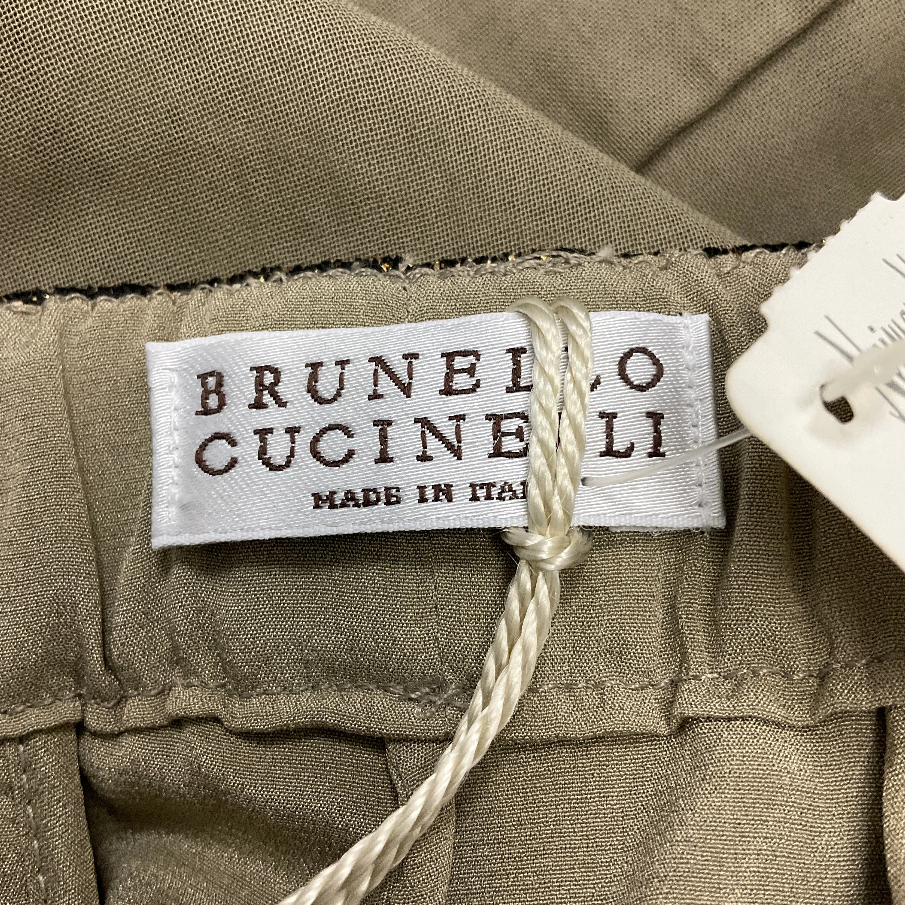 Brunello Cucinelli Olive Green Elastic Waistband Cargo Pants