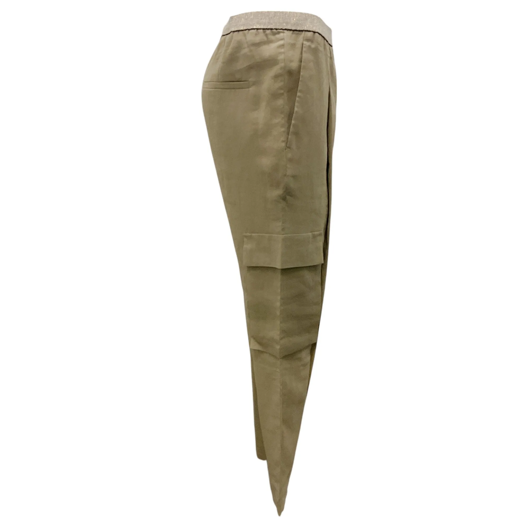 Brunello Cucinelli Olive Green Elastic Waistband Cargo Pants