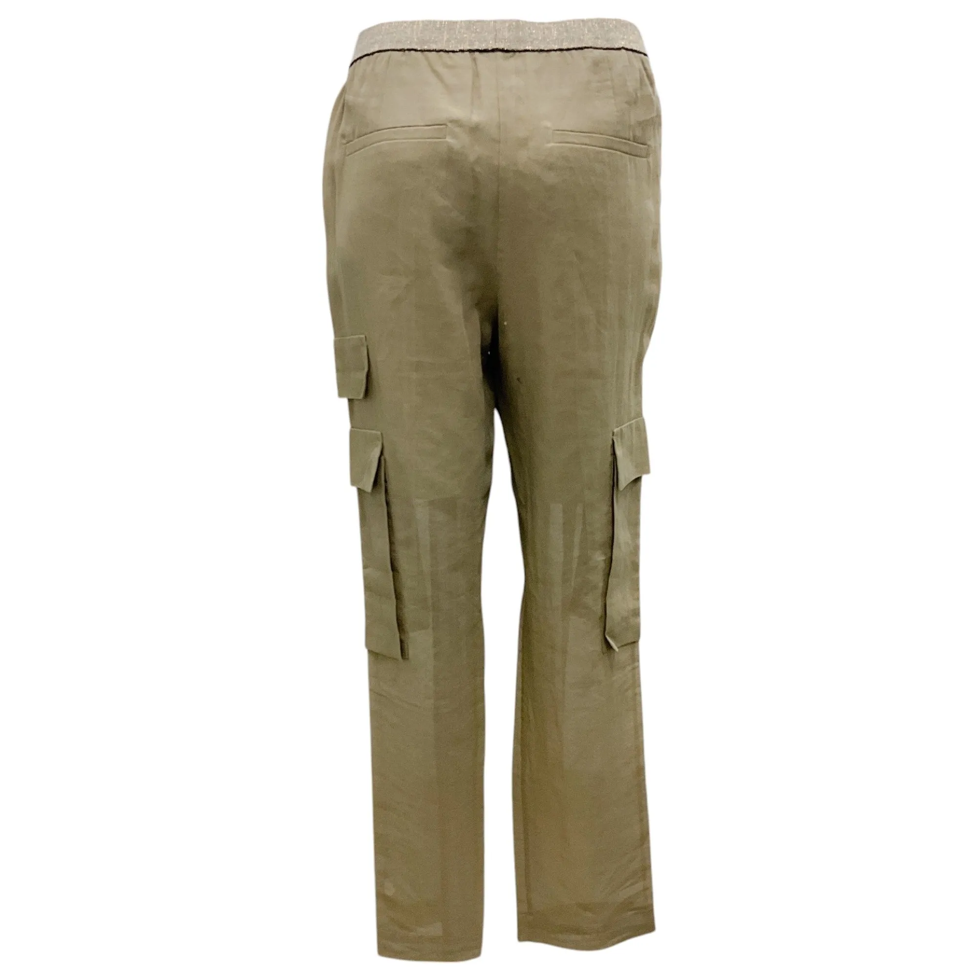 Brunello Cucinelli Olive Green Elastic Waistband Cargo Pants