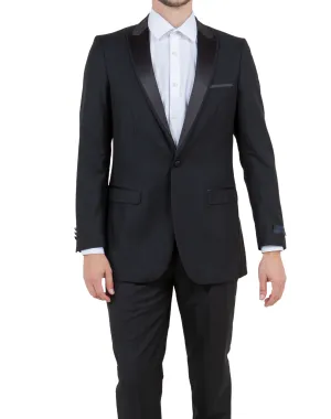 Bryan Michaels Solid Slim Fit Tuxedo - Black with Black Satin