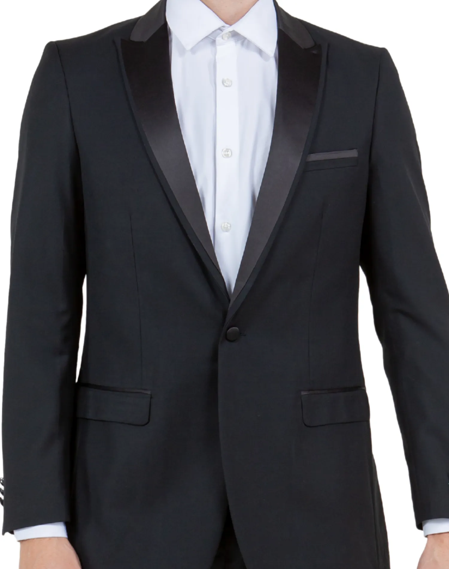 Bryan Michaels Solid Slim Fit Tuxedo - Black with Black Satin