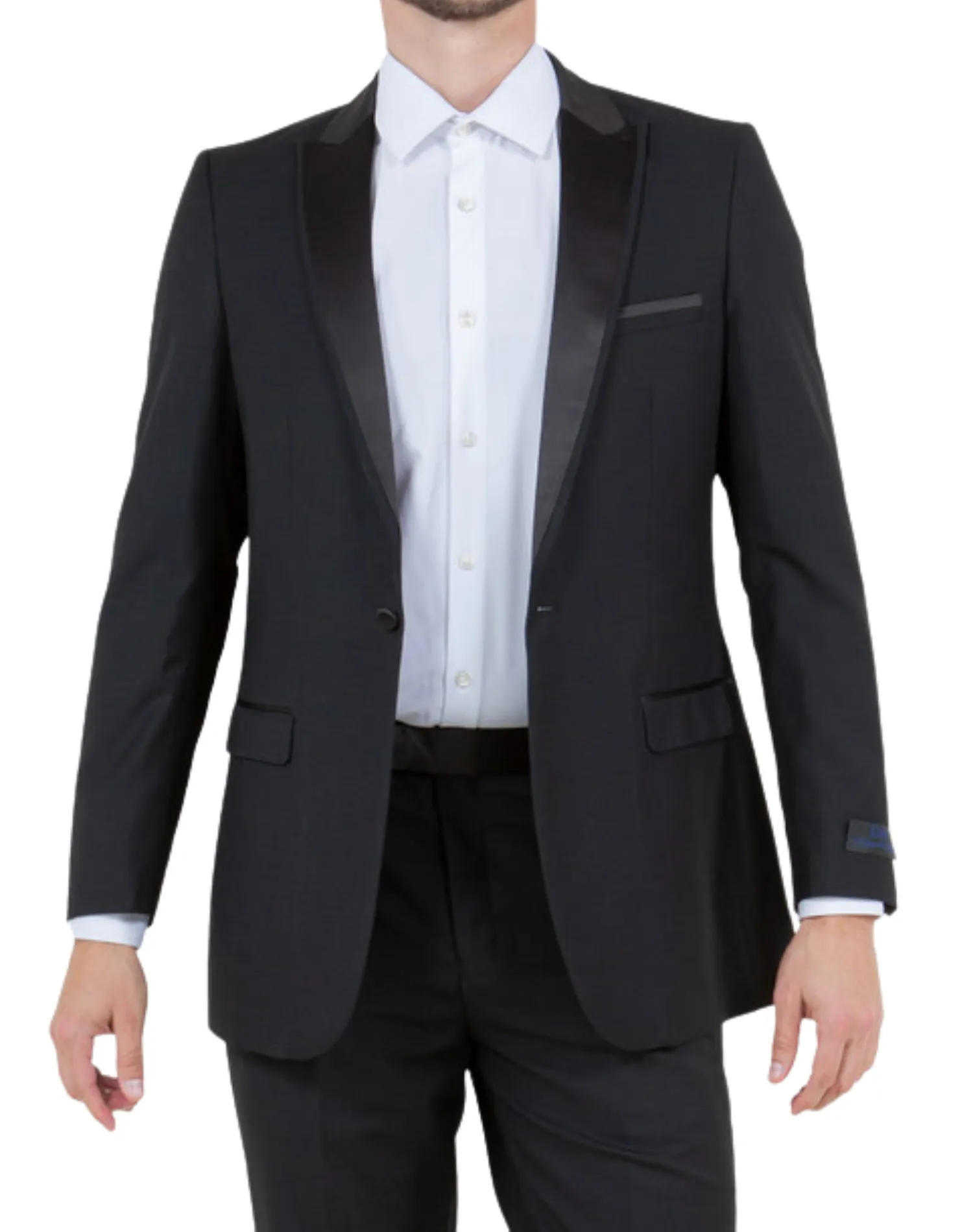 Bryan Michaels Solid Slim Fit Tuxedo - Black with Black Satin