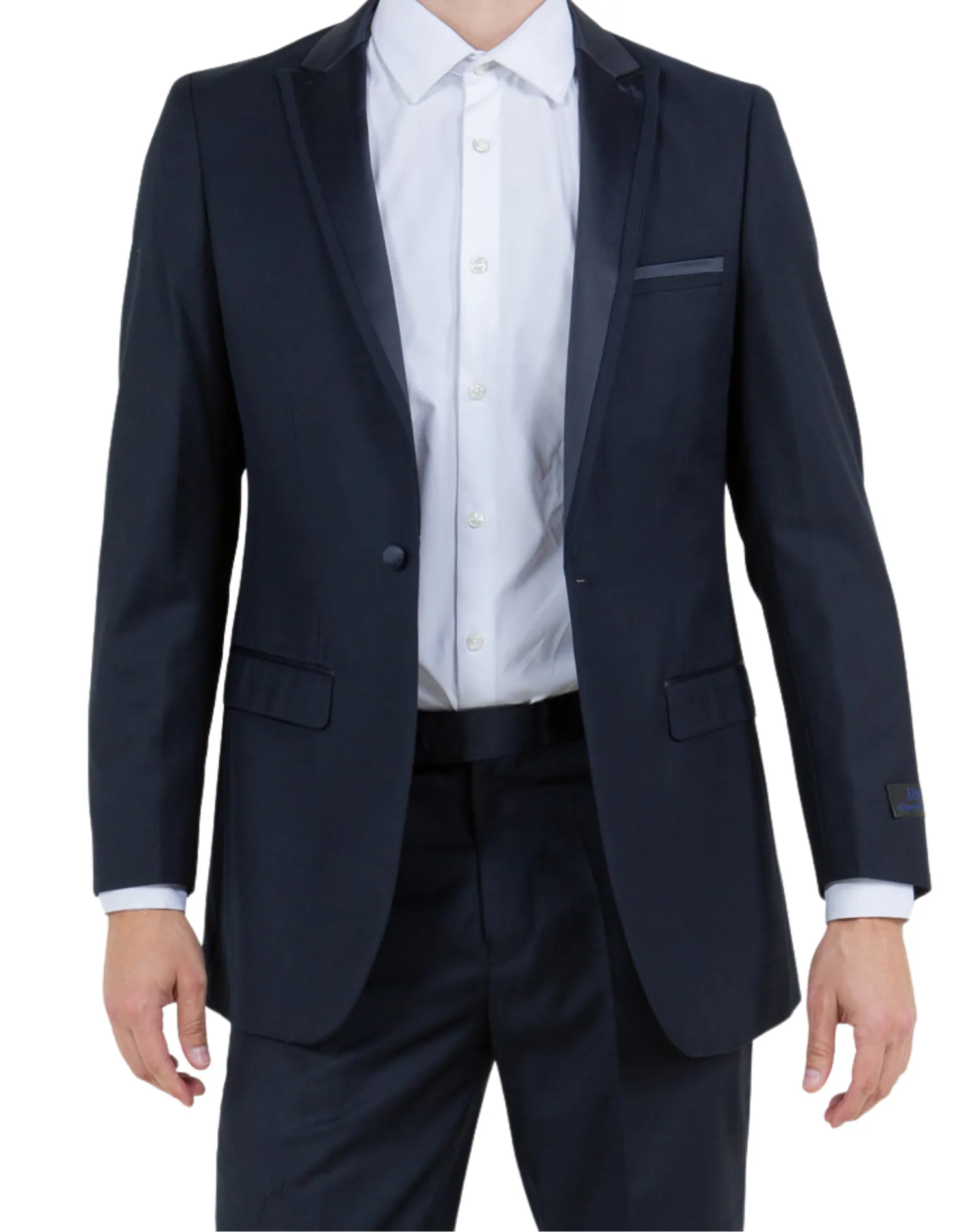 Bryan Michaels Solid Slim Fit Tuxedo - Navy Blue with Navy Blue Satin