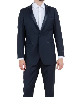 Bryan Michaels Solid Slim Fit Tuxedo - Navy Blue with Navy Blue Satin
