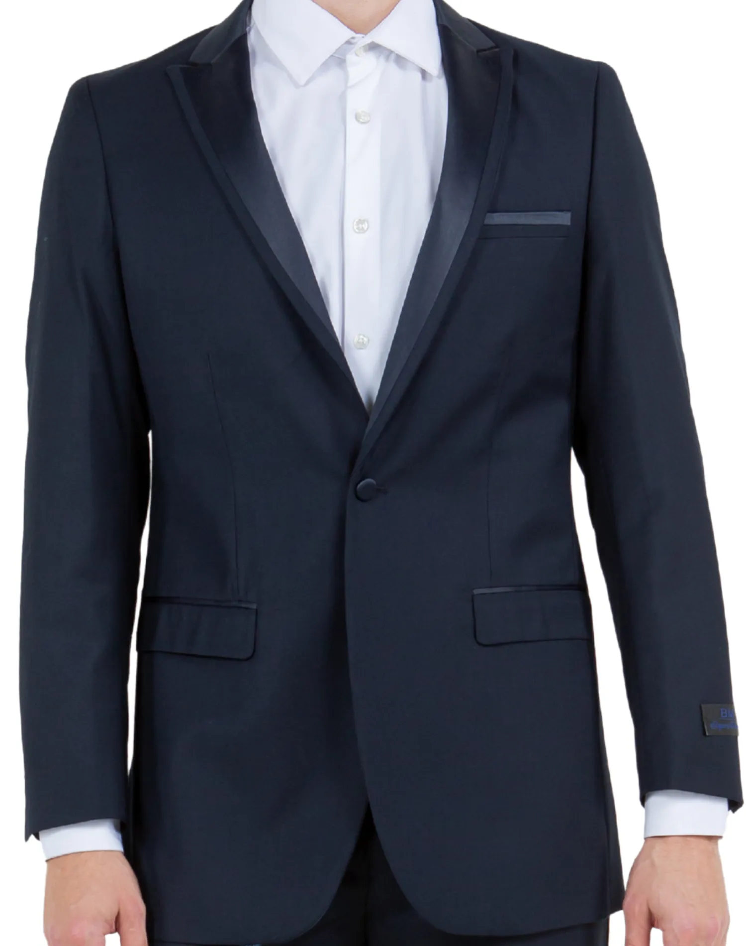 Bryan Michaels Solid Slim Fit Tuxedo - Navy Blue with Navy Blue Satin