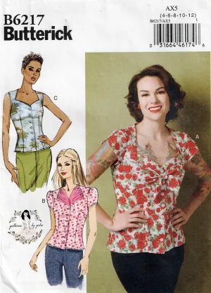 Butterick 6217 Gertie's Womens Shaped Blouses with Sweetheart Neckline Out Of Print Sewing Pattern Size 6 - 12 UNCUT Factory Folded