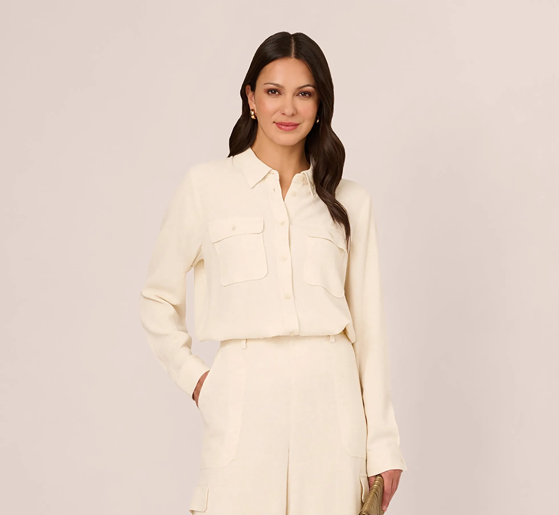 Button Up Utility Top With Pockets In Barley