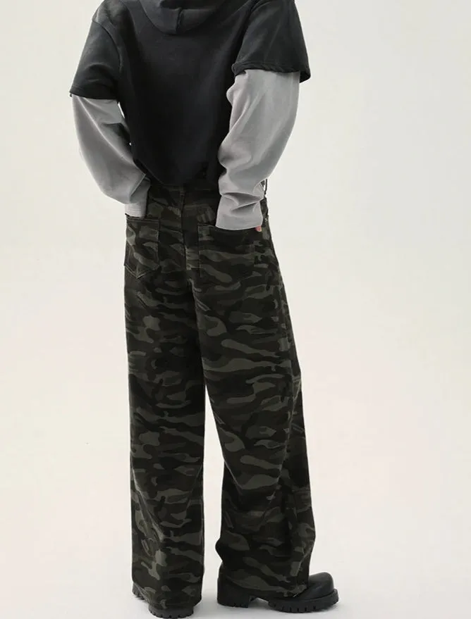 Camouflage Wide-Leg Cargo Pants
