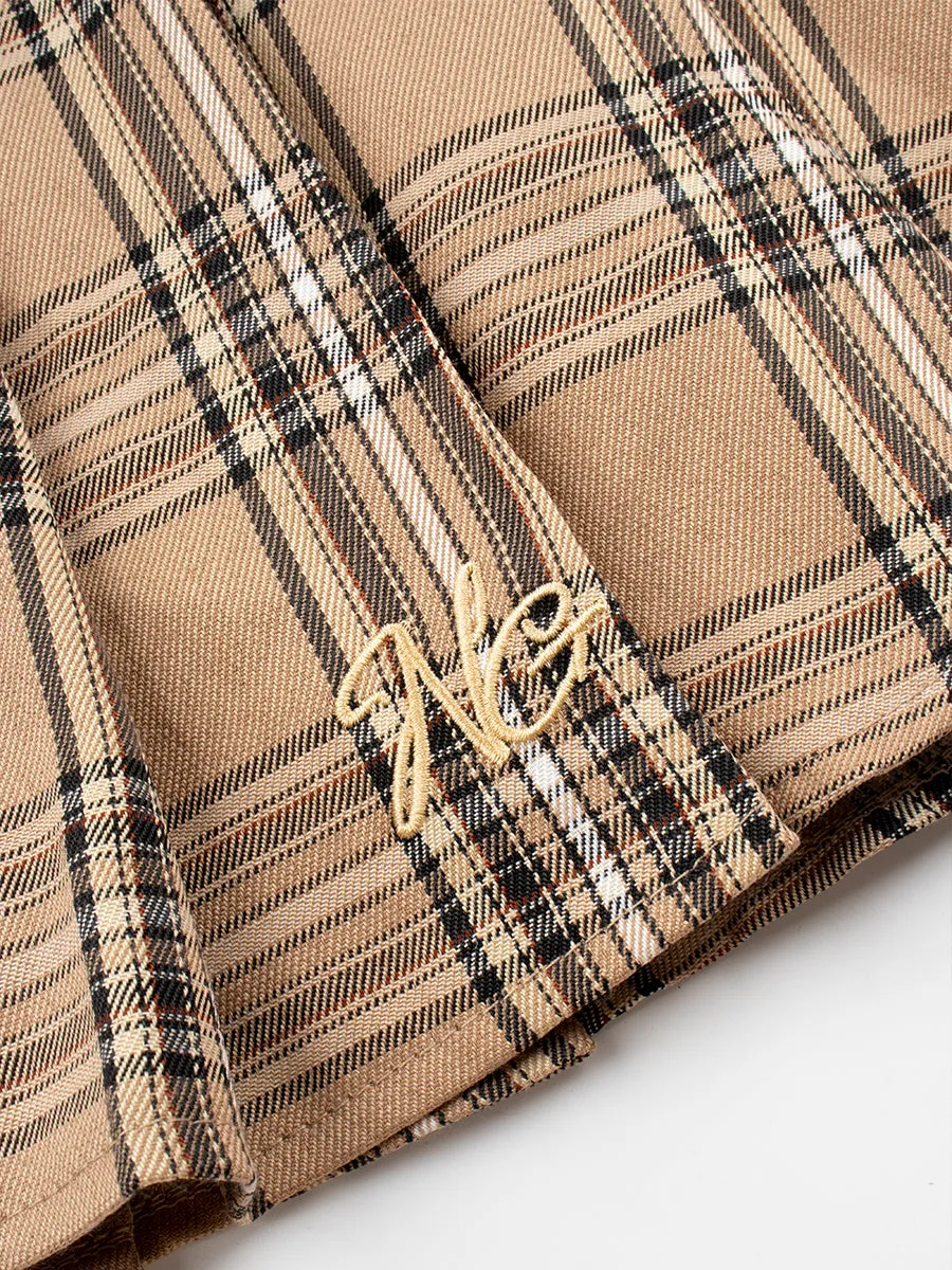 Casual Plaid Pleated Skirt with Belt